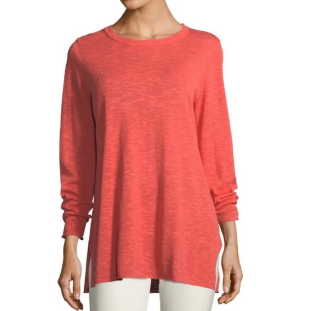 Eileen Fisher Cotton Linen Blend Coral Tunic Long Sleeve Top Size S Oversized - Picture 1 of 7